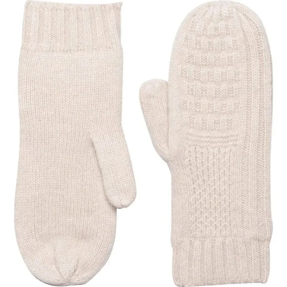 White Pine 100% Cashmere Mittens Ivory Fleece Lined Knit Gloves For Wome…